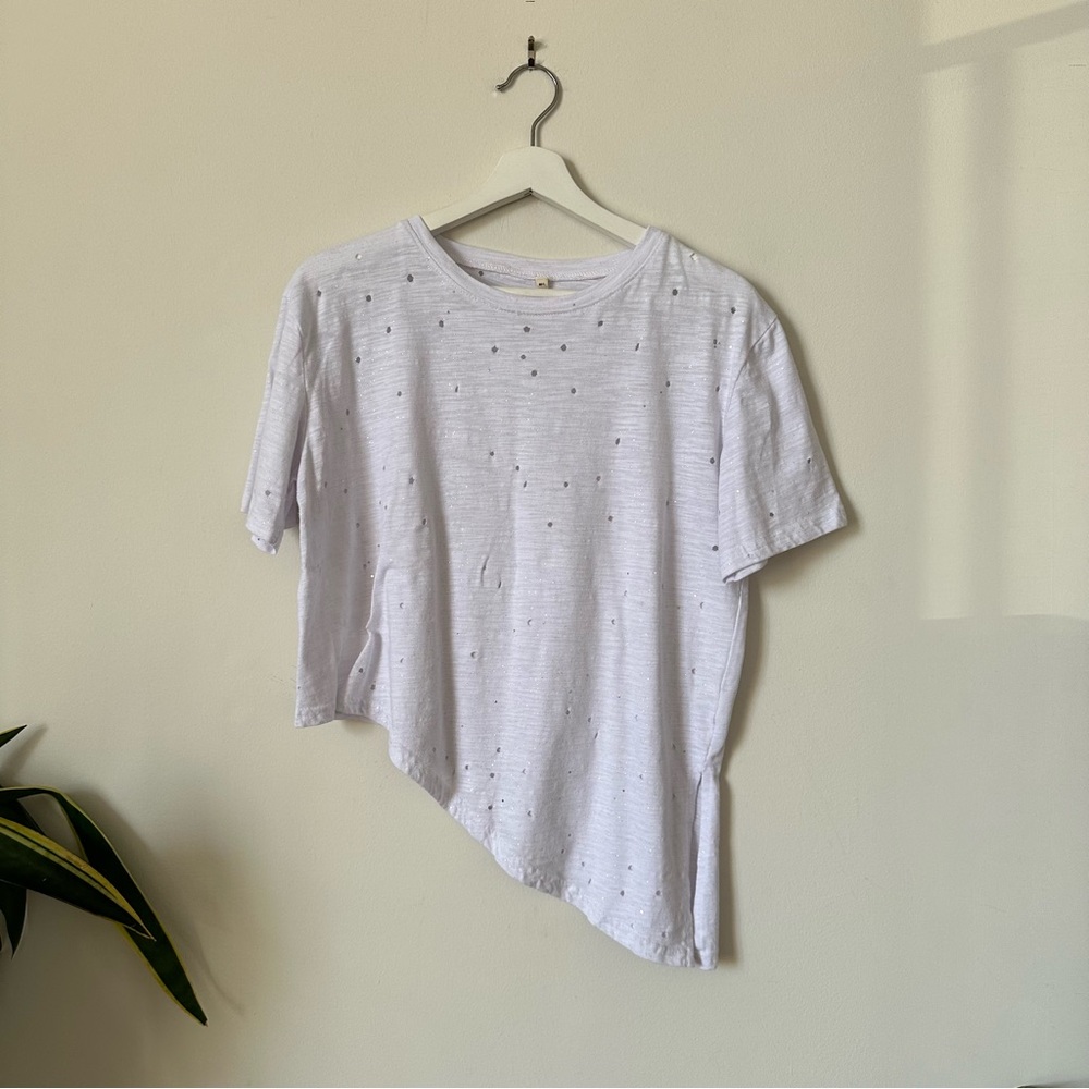 Sweewee Paris Distressed Shiny Cotton T Shirt in White Size M/L